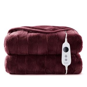 Dreamaker Basketweave Faux Fur Washable Electric Heated Throw Blanket Cherry - 180x200cm | Overheat Protection & Auto-off