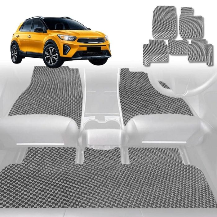 6D Diamond Car Floor Mats for Kia Stonic 2021-Current-Full Set-Grey-Outback GT