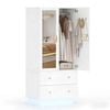 Advwin 2 Doors Armoire Wardrobe Closet with Mirror & LED Lights White