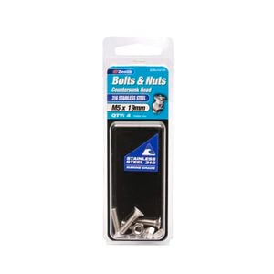 Zenith Bolt & Nut M 5x 19mm CSK Head SS316  4pk