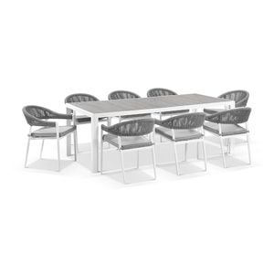 Outdoor Southport 2.17M Aluminium And Ceramic Table With 8 Finley Rope Chair - White