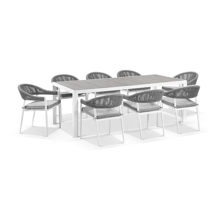 Outdoor Southport 2.17M Aluminium And Ceramic Table With 8 Finley Rope Chair - White