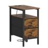 Advwin LED Side Table Sofa End Table w/ Charging Station & 2 Drawer Narrow Bedside Table Walnut