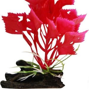 Aqua One Red Varigated Hygrophila W/Log Base Plastic Plant  - Small (28181)