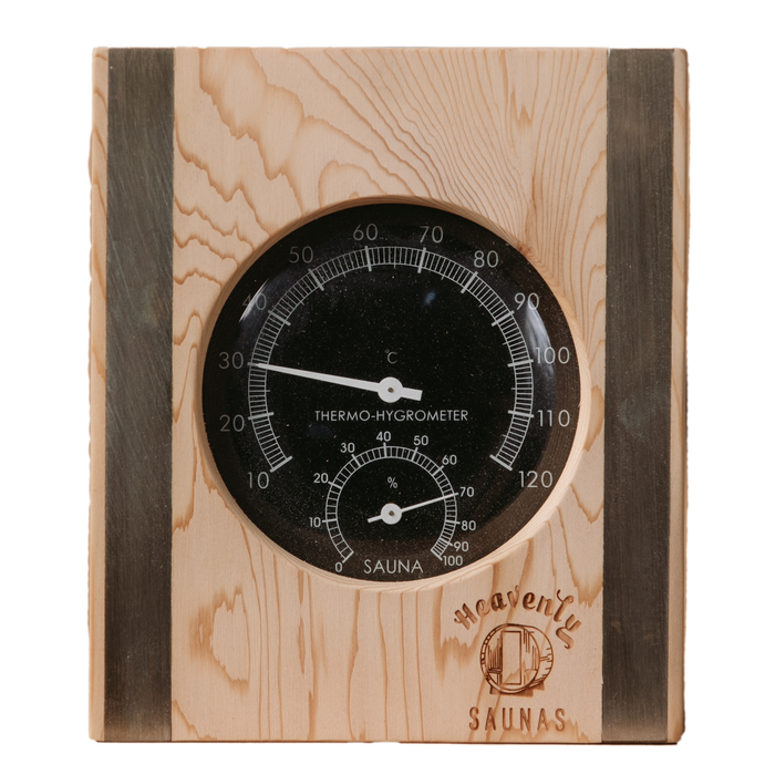 Heavenly Saunas Black With Red Cedar Panel Thermometer / Hygrometer