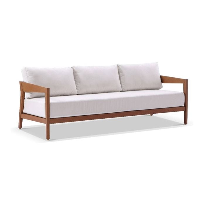 Bronte 3 Seater Outdoor Teak Look Aluminium Lounge & Sunbrella Canvas Cushions