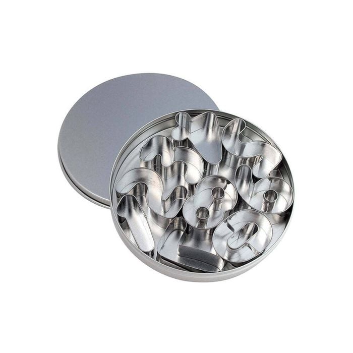9pc Mondo Stainless Steel Number Cutters Baking Set w/ Storage Tin Can Silver