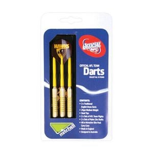 3pc AFL Brass Darts Hawthorn Hawks Team Design Flights & Shafts In Case