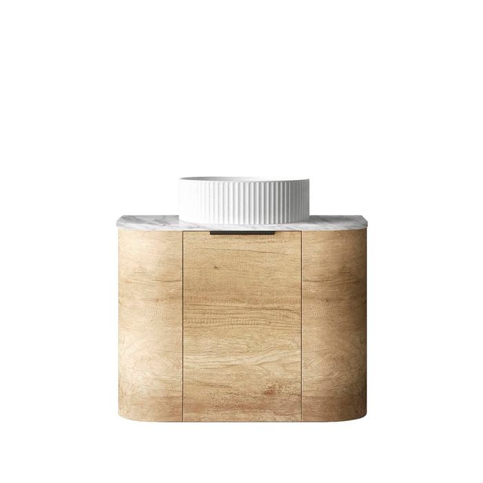 Attica 600mm Natural Oak Bentwood Wall Hung Curve Vanity With Natural Carrara Marble Top
