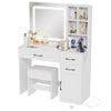Advwin Dressing Table Set with Charging Station Lighted Mirror White