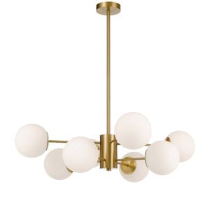 Telbix Marsten Contemporary Pendant Hanging Lamp Light Metal Glass Antique Gold Opal Matt