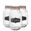 Argon Tableware 6x Glass Storage Jars & Labels Set - 3l/105.5oz 4 Colour Seals Airtight Kitchen Storage Container Preserving Jar