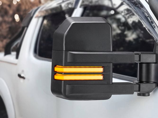 Large side mirror attached to a wheel 4-wheel drive car