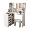 Advwin Corner Dressing Table L Shaped with Mirror and Lights 5 Drawers White