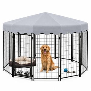 Advwin 12 Panels Pet Dog Kennel Heavy Duty Metal Dog Cage Outdoor Pet Cage Fence Pen House Enclosure