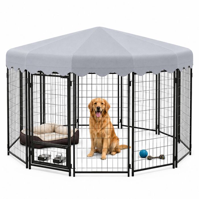 Advwin 12 Panels Pet Dog Kennel Heavy Duty Metal Dog Cage Outdoor Pet Cage Fence Pen House Enclosure