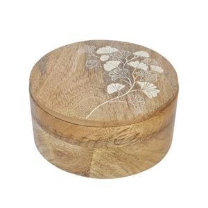 J.Elliot Home Ginkgo 15cm Round Wood Trinket Box - Natural