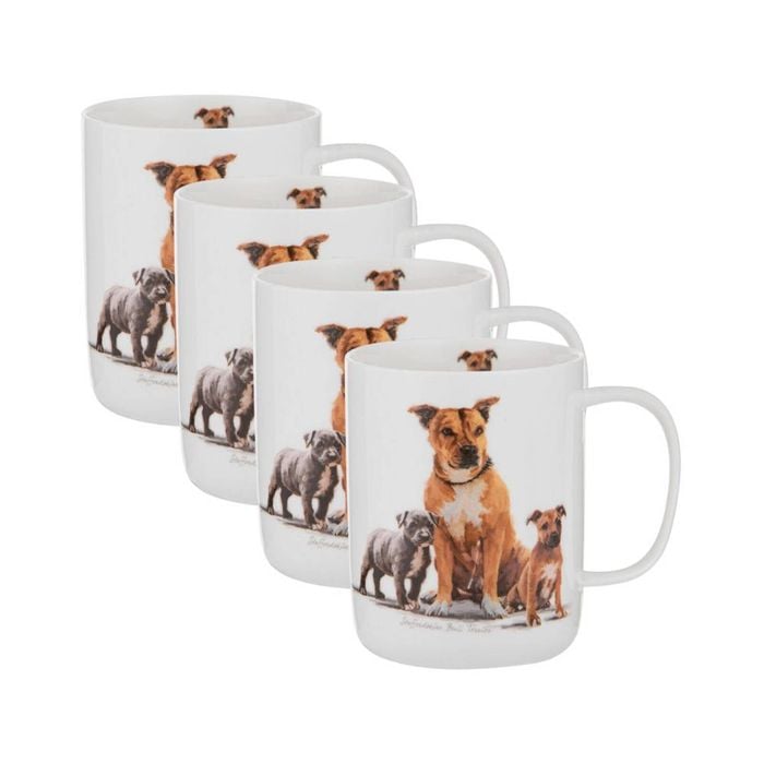 4PK Ashdene Puppy Love Staffy Terrier Drinking Coffee/Tea Mug 11.5x8cm