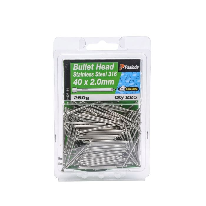 Paslode 40 x 2.0mm 250g Bullet Head Stainless Steel Nails - 225 Pack