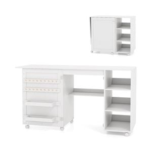 Costway Folding Sewing Table Mobile Sewing Machine Craft Station Desk White