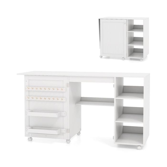 Costway Folding Sewing Table Mobile Sewing Machine Craft Station Desk White