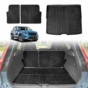 Boot Liner Kick Mats Set For Volvo C40 Ex40 2022-onwards All Weather Heavy Duty Cargo Car Trunk Back Seat Protector