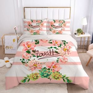 3D Pink Flower 365 Bed Pillowcases Quilt Queen Size