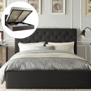 Istyle Chester Queen Gas Lift Ottoman Storage Bed Frame Fabric Charcoal