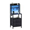 Advwin Tall Bedside Table With Charging Station And Led Lights, Nightstand With 2 Drawers Black