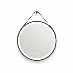 P&P Black Round LED Bathroom Mirror Anti Fog Light With Strap Mount