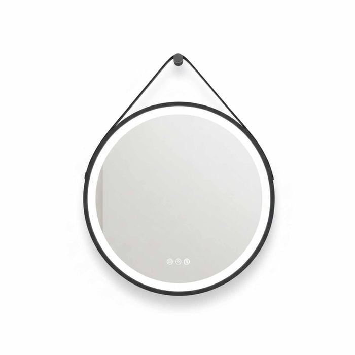 P&P Black Round LED Bathroom Mirror Anti Fog Light With Strap Mount