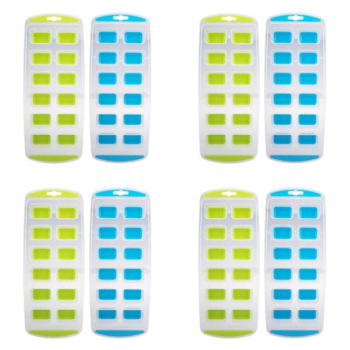 4x 2pc Appetito Easy Release 12 Cube Rectangular Ice Tray Blue/Lime
