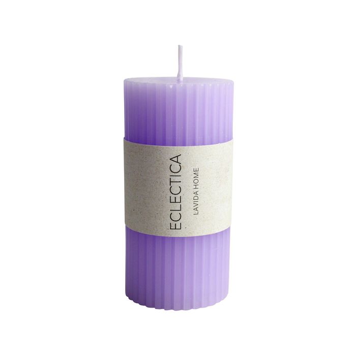 Unscented Ribbed Elegant 10cm Pillar Wax Candle - Grape