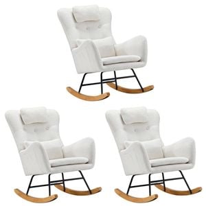 Oikiture 3x Rocking Chair Nursing Armchair Sherpa With 2 Pillow White