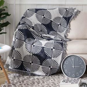 CottonMore Slub PolyCotton Knitted Blanket Folding Fan Pattern Sofa Bed Leisure Throw Rug 180x230cm