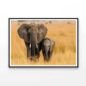 Elephant & Its Calf Standing  Print 100% Australian Made 90x60cm  (Poster)