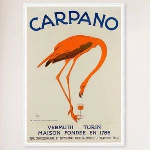 Galrie Carpano Vermouth Flamingo Vintage Advertising Poster for Collectors and Home, White Frame, A0 84 x 119cm (33 x 47inch)