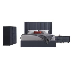 4pc Fabric Gas Lift King Bedroom Suite in Black