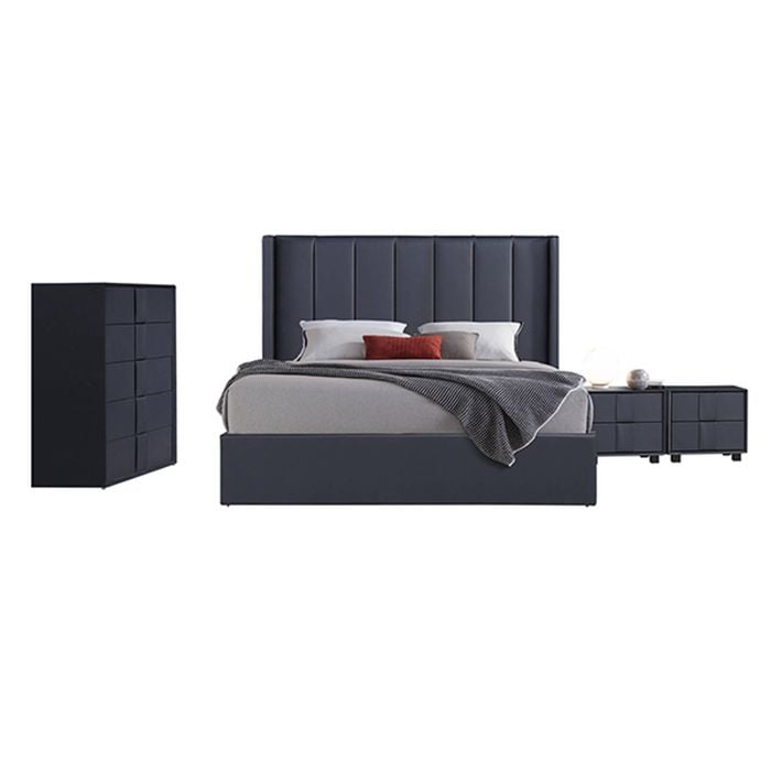4pc Fabric Gas Lift King Bedroom Suite in Black