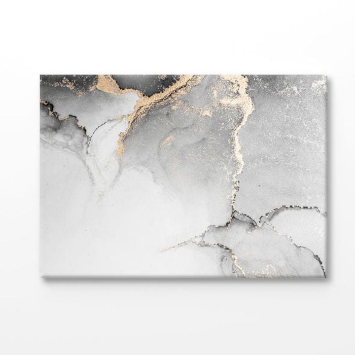 Grey & Gold Abstract Liquid Ink Print 100% Australian Made 180x120cm (Stretched Canvas)