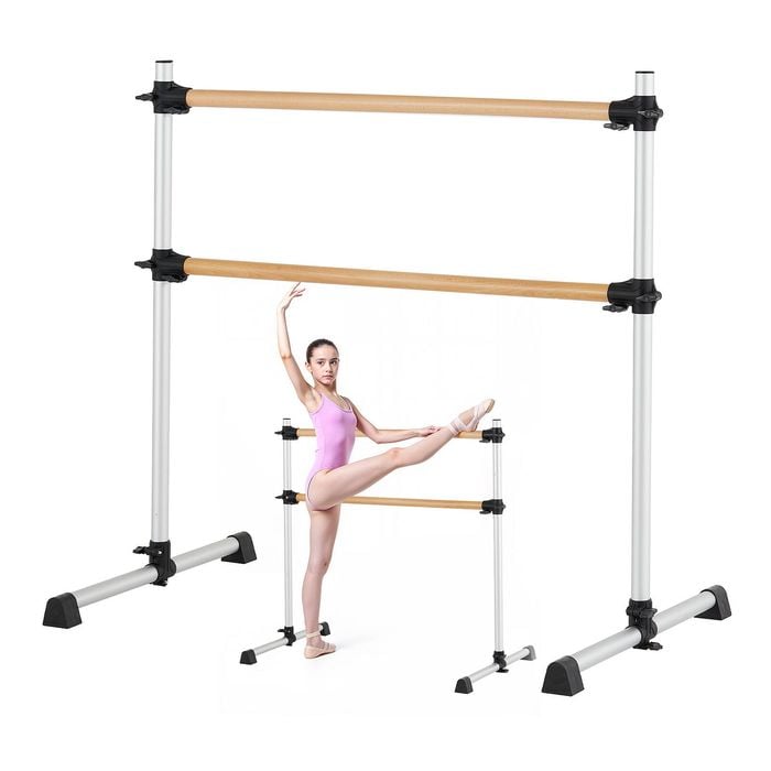 VEVOR Ballet Barre Double Beechwood Height Adjustable Anti-Wobble for Pilates Balance Workout