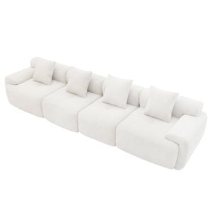 Ufurniture 354cm 4 Seater Sofa Corduroy Modular Compressed Couch W/ Large Armrest & Cushion No Assembly Beige