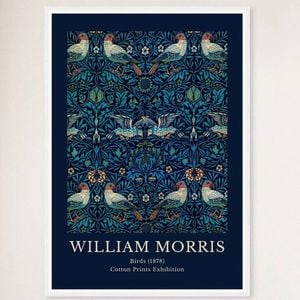 Galrie William Morris Birds Print Exquisite Cotton Exhibition Artwork (1878) Home Decor, White Frame, A2 42 x 60cm (16 x 24inch)