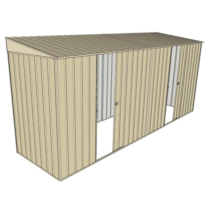 Build-A-Shed 1.2 x 4.5 x 2.0m Skillion Dual Single Sliding Side Doors Shed - Cream