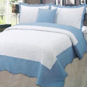 Georges Fine Linens Celeste Powder Blue Trim Bedspread Set King