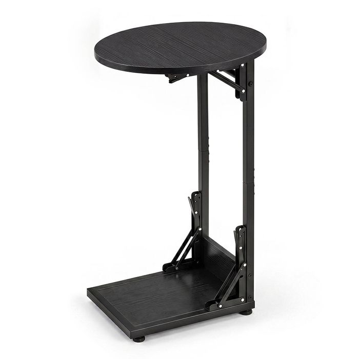 ZUNI C-Shaped End Table Foldable Side Coffee Table for Living Room Black
