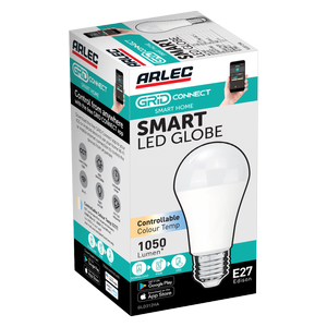 Arlec Grid Connect Smart E27 LED 1050lm CCT Colour Mode 12W Globe