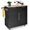 Costway Kitchen Island Trolley Serving Cart Rolling Storage Cabinet Black