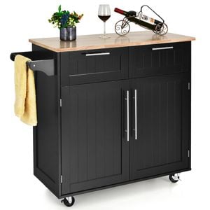 Costway Kitchen Island Trolley Serving Cart Rolling Storage Cabinet Black