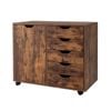 Costway 5-drawer Mobile Filing Cabinet Storage Cabinet W/door & Shelf - Rustic Brown